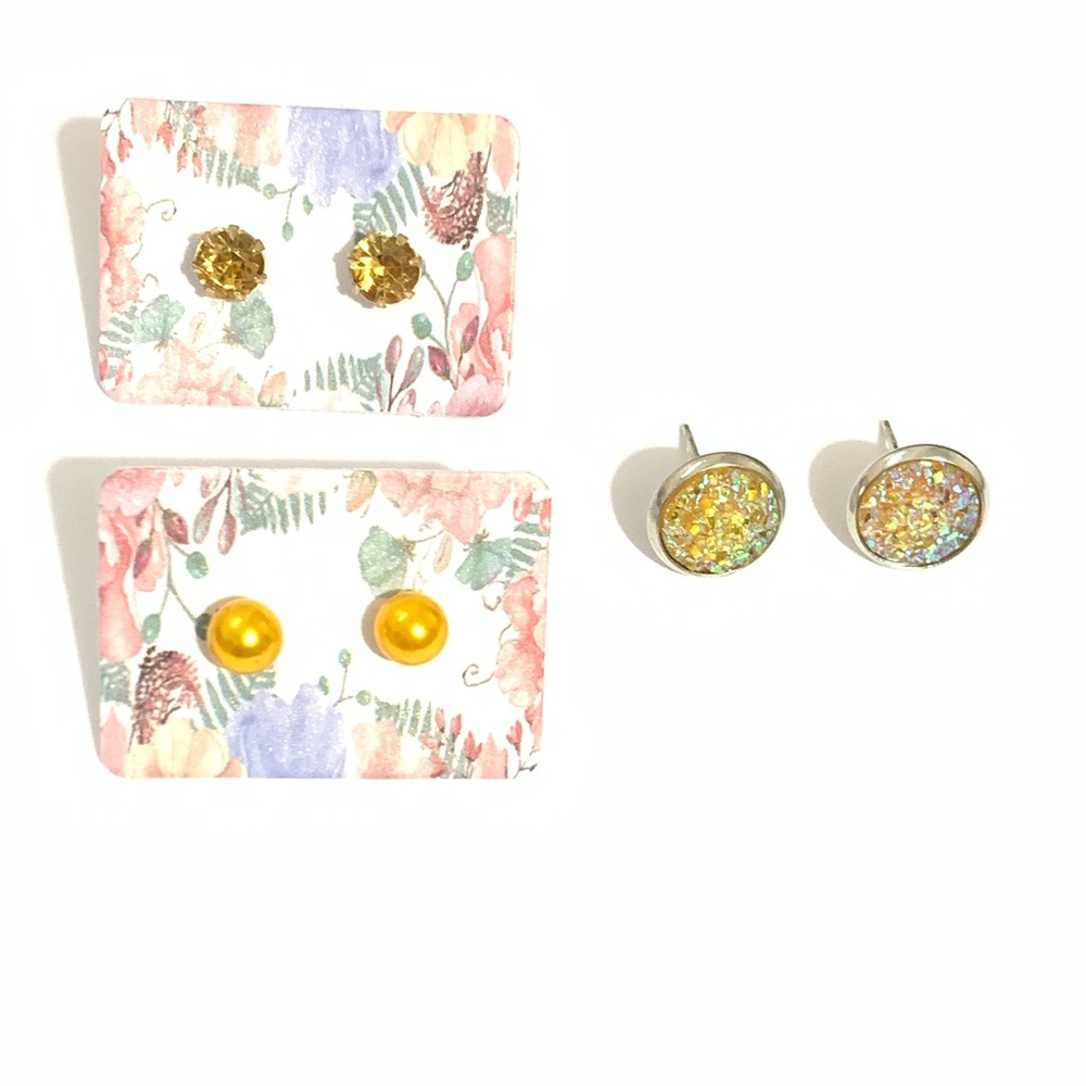 Set of Three Yellow Stud Earrings